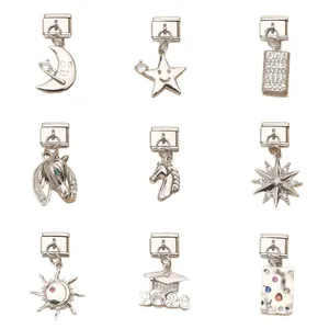 Silver stainless steel Italian modular charms with moon star and 2026 graduation cap