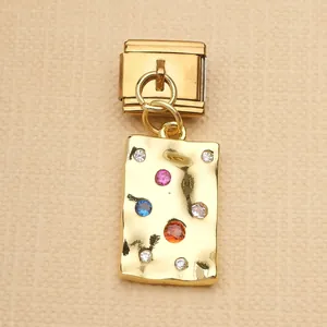 Gold stainless steel Italian charm pendant with colorful cubic zirconia stones.