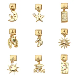 Gold stainless steel Italian modular charms with moon, star, and 2026 graduation cap