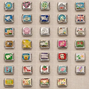 Charm Italien en Acier Inoxydable Maillon Modulaire pour Bracelet DIY Tournesol Cœur Requin Dauphin Drapeau UK Bijou Personnalisé