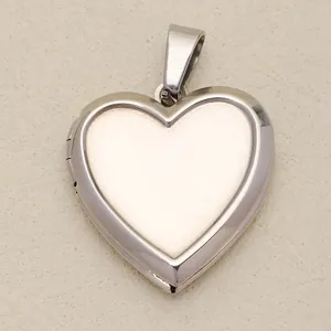Polished silver heart locket pendant made of copper for DIY jewelry making