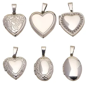 Collection of vintage silver heart and oval engraved locket pendants for DIY jewelry making