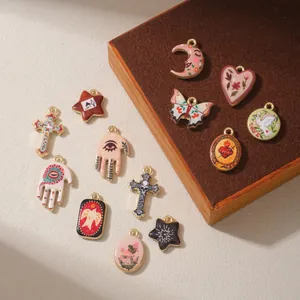 Vintage Literary Style Alloy Enamel Pendant For DIY Jewelry Making Cat Heart Moon Cross Butterfly Charms For Women Necklace Making