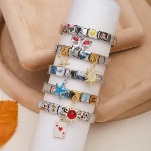 Bracelet à Breloques Modulaire Italien en Acier Inoxydable Bijou Bicolore pour Femmes et Hommes Bijoux de Main