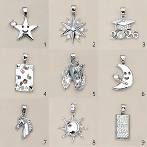 Variety of silver-toned charms including sun, moon, graduation cap, and horse head designs.