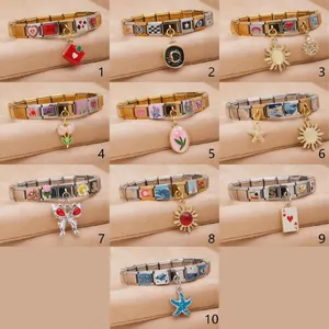Dix styles de bracelets à breloques italiens modulaires en acier avec pendentifs