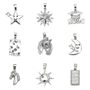 Geometric white copper pendant collection with moon sun horse and graduation 2026 designs