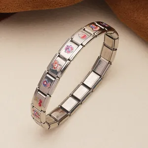 Pulsera elegante de dijes modular italiana en acero inoxidable con gráficos de dibujos