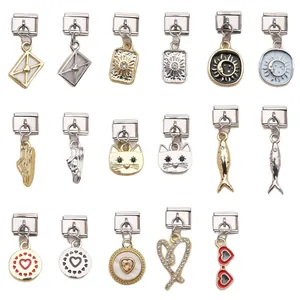 Breloques en alliage assorties pour bracelets modulaires italiens avec motifs cœur et chat