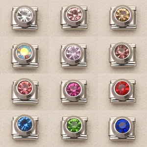 Modulo per Bracciale Italiano in Acciaio Inossidabile per DIY Grande Pietra Portafortuna Tonda Strass Ciondolo Modulare per Gioielli