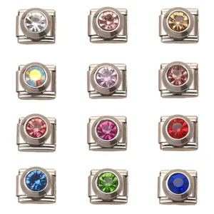 Maglie per bracciale italiano in acciaio inox con pietre natali circolari colorate