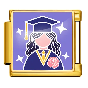 Close-up of Italian modular charm featuring female graduate illustration