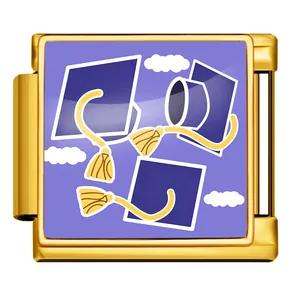Graduation themed Italian modular charm link for DIY jewelry bracelets with mortarboards