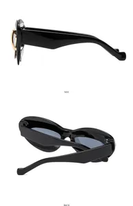 Detailed professional views showing side and back angles of black cat-eye sunglasses.