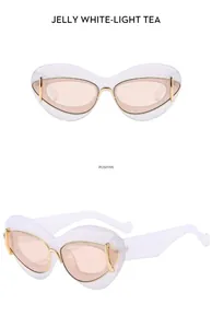 Fashionable cat-eye sunglasses with jelly white frame and light tea tinted lenses