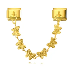 Gold-toned butterfly safety chain for Italian modular charm bracelet in stainless steel.