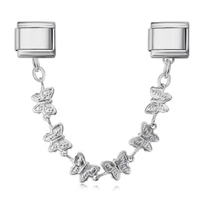 Macro view of stainless steel butterfly link chain for Italian modular bracelets