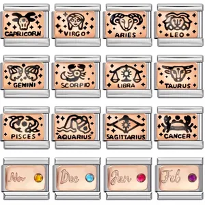 Edelstahl Italienische Modulare Charms Für Armband DIY Sternbild Schmuck Links Roségold Emaille Charms Für Damen Herren Trendiger Schmuck Zubehör