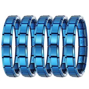 Set di 5 bracciali a maglie modulari italiane in acciaio inossidabile blu per il fai da te
