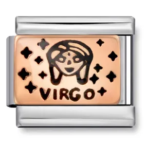 Detailaufnahme eines Edelstahl-Virgo-Zodiac-Italien-Charms mit edlem Roségold-Finish