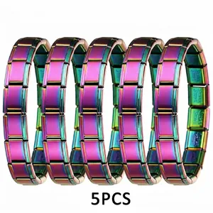 Set di 5 bracciali modulari italiani in acciaio inossidabile arcobaleno per il fai da te
