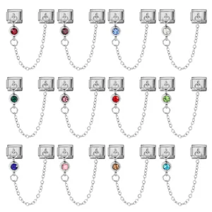 Italian Charm Birthstone Link Stainless Steel Safety Chain For Modular Bracelet DIY Jewelry Making Accessory For Women