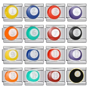 Maglia per Bracciale Modulare Italian Charm in Acciaio Inossidabile Palla da Biliardo Numeri 1-15 Smalto Accessorio Gioielli Fai da Te Uomo Donna Regalo