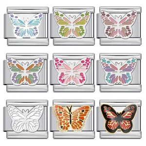 Charm Italiano de Mariposa Eslabón de Acero Inoxidable Pulsera Modular DIY Accesorio de Joyería Personalizada para Mujer Regalo