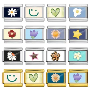 Italian Charm Links Stainless Steel Modular Bracelet DIY Composable Charms Floral Smile Heart Star Pattern Jewelry DIY Detachable Links