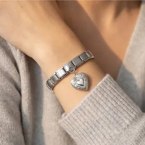 Stainless Steel Heart Locket Pendant Set Italian Charm Bracelet DIY Photo Frame Jewelry For Women Girls Gift