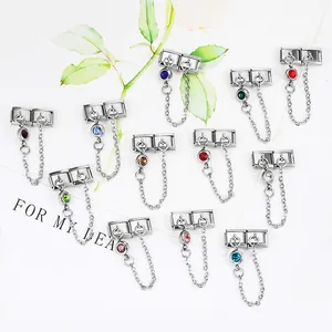 Various colors of Italian charms with double hooks and dangling birthstone chains