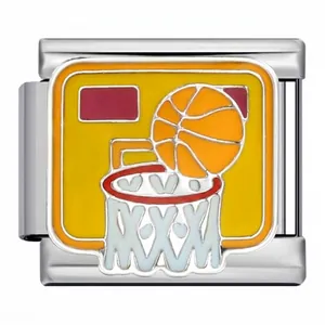 Detailed view of a stainless steel basketball charm for Italian modular bracelets.