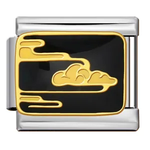Detailed macro view of Chinese style auspicious cloud pattern Italian charm bracelet link