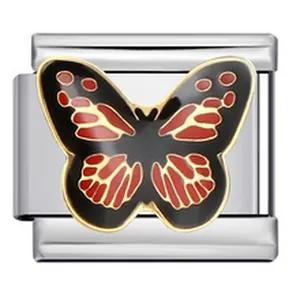 Abalorio de eslabón italiano de acero inoxidable con diseño de mariposa para pulseras