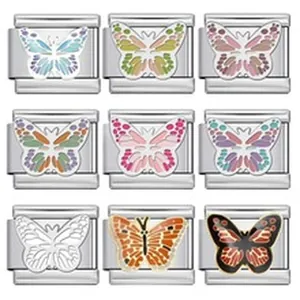 Juego de 9 abalorios modulares de mariposa de colores para pulseras DIY