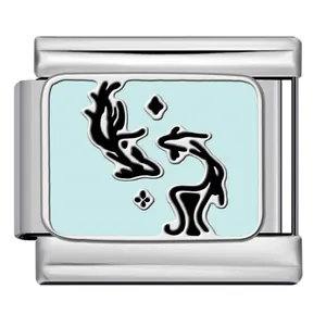 Premium stainless steel Italian modular charm featuring Chinese auspicious motifs in light blue enamel