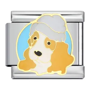 Maillon de breloque modulaire italien en acier inoxydable avec motif de chien coloré DIY