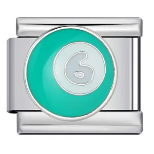 Maglia per bracciale modulare italiano con ciondolo palla da biliardo numero 6 turchese