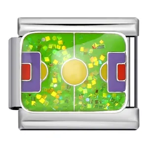 Italienisches Charm-Element aus Edelstahl mit glitzerndem Fußballfeld-Design für DIY