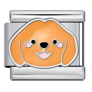 Detailed macro view of a cute cartoon dog charm module for Italian link bracelets