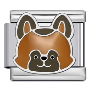 Detail of cartoon dog enamel charm for Italian modular DIY stainless steel bracelet