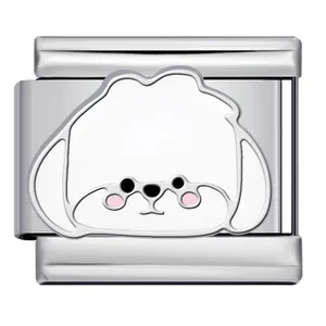 Cute cartoon dog enamel Italian charm link in polished stainless steel for DIY bracelets