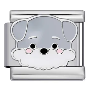 Detail of cute cartoon dog charm for Italian modular bracelet, titanium steel link