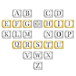 Collection d'alphabets de breloques modulaires italiennes en or et argent pour bracelets DIY