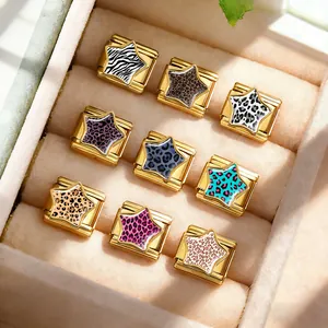 Detailopname van modulaire bedeltjes met ster- en dierenprint voor Italiaanse armbanden.