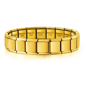 Detail shot of gold stainless steel Italian modular charm bracelet links