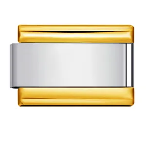 Close-up of a two-tone gold and silver stainless steel Italian modular bracelet link.
