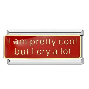 Stainless steel Italian modular charm with red enamel and I am pretty cool funny quote