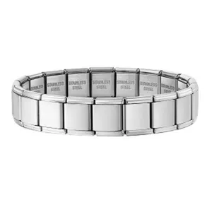 Polished silver stainless steel Italian modular charm bracelet with elastic DIY links