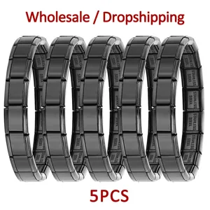 Set di 5 braccialetti modulari italiani in acciaio inossidabile nero per gioielli DIY